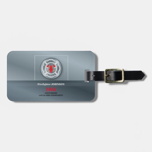 Customisable, Anniversary with Fire Department Luggage Tag (Front Horizontal)