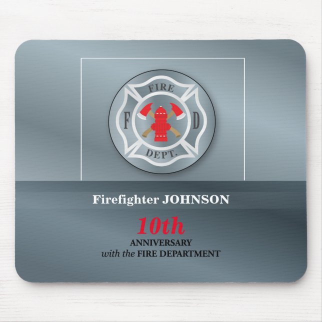 Customisable, Anniversary with Fire Department Mouse Mat (Front)