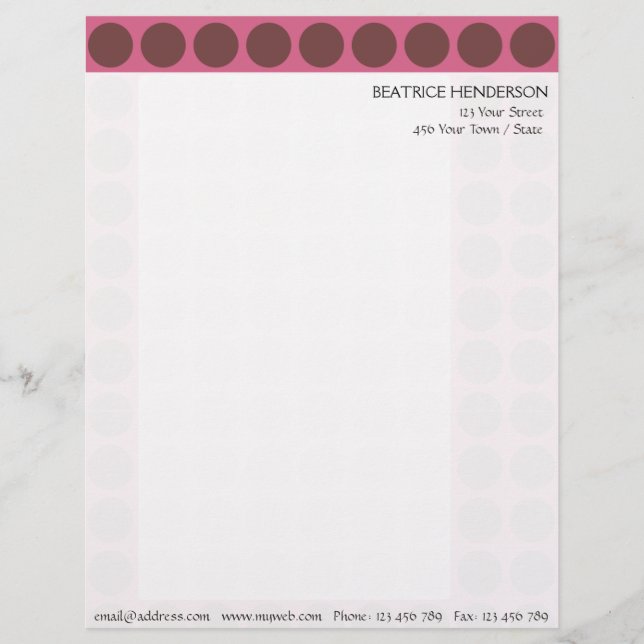 Customisable any Colour Polka Dots Pattern on Pink Letterhead Design (Front)