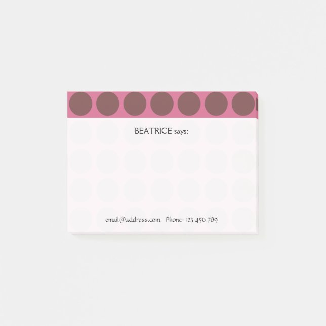 Customisable any Colour Polka Dots Pattern on Pink Post-it Notes (Front)