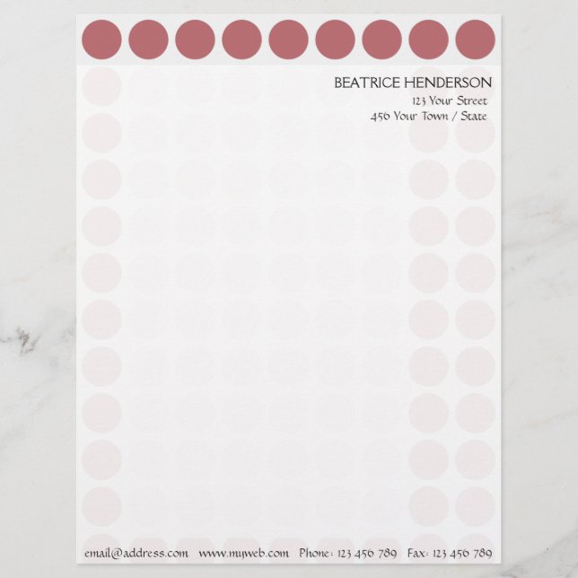 Customisable any Colour Polka Dots Pattern on Whit Personalised Letterhead (Front)