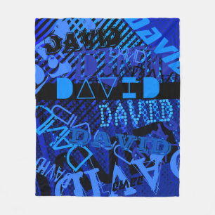 Customisable Any Name or Word   Blue & Black Fleece Blanket