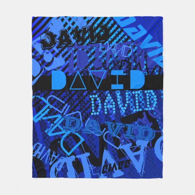 Customisable Any Name or Word | Blue & Black Fleece Blanket (Front)