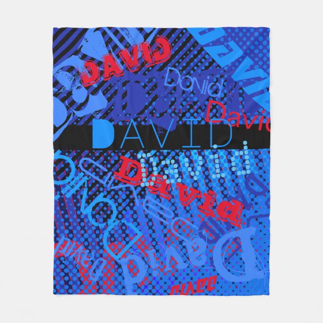 Customisable Any Name or Word | Blue Black & Red Fleece Blanket (Front)