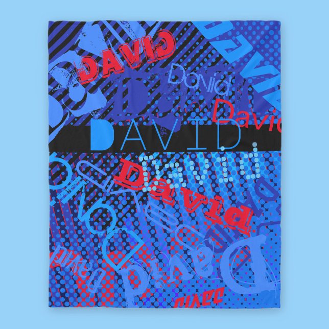 Customisable Any Name or Word | Blue Black & Red Fleece Blanket (Creator Uploaded)