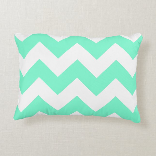 Customisable Aquamarine Zigzag Pattern Decorative Cushion (Back)