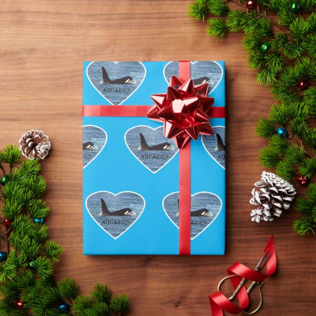 Customisable Aquarius Orca Killer Whale Blue  Wrapping Paper (Holiday Gift)