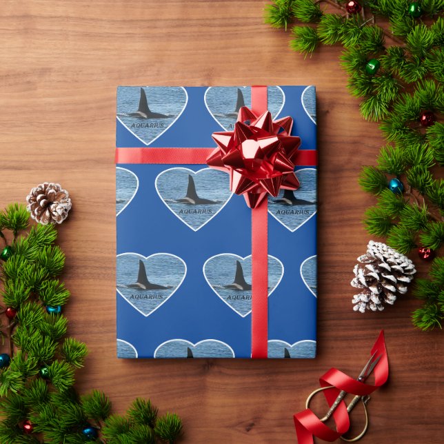 Customisable Aquarius Orca Killer Whale Navy Blue  Wrapping Paper (Holiday Gift)
