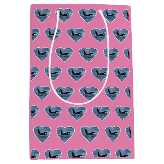 Customisable Aquarius Orca Killer Whale Pink  Medium Gift Bag (Front)