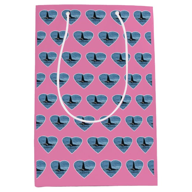 Customisable Aquarius Orca Killer Whale Pink Medium Gift Bag (Front)