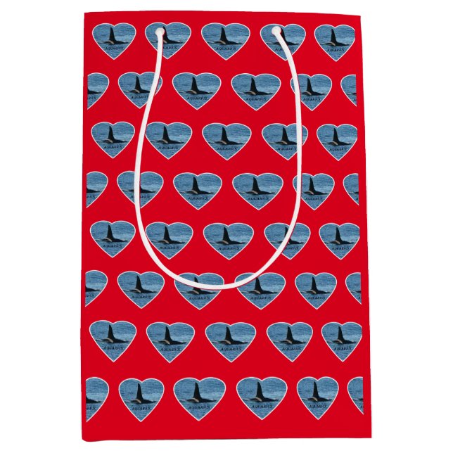 Customisable Aquarius Orca Killer Whale Red Medium Gift Bag (Front)