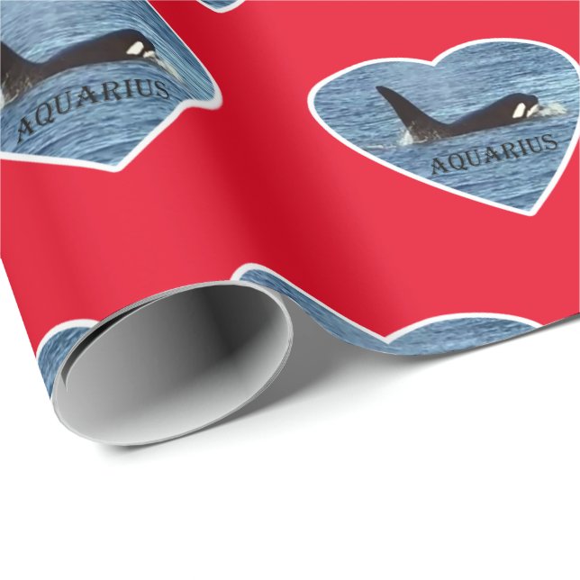 Customisable Aquarius Orca Killer Whale Red Wrapping Paper (Roll Corner)