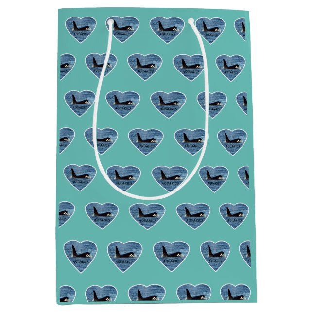 Customisable Aquarius Orca Killer Whale Teal Medium Gift Bag (Front)