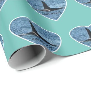 Customisable Aquarius Orca Killer Whale Teal Wrapping Paper