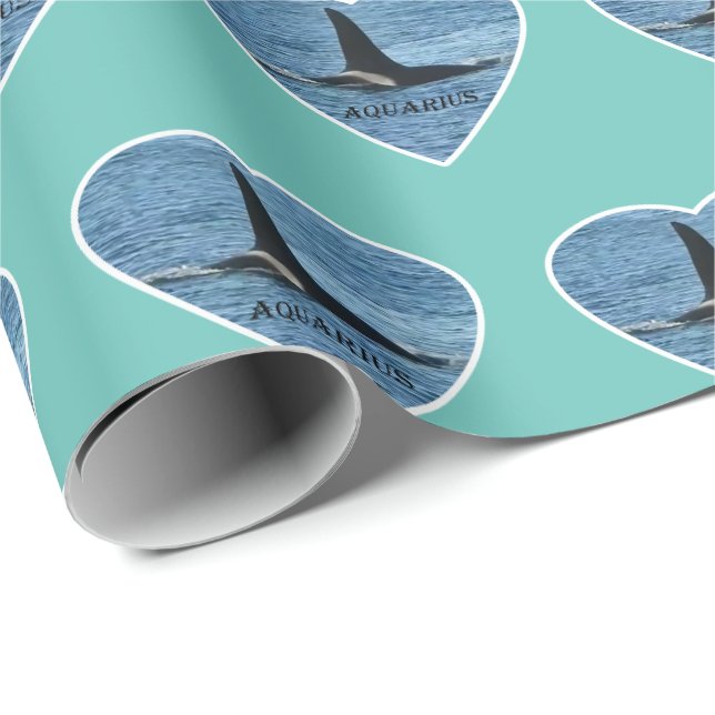 Customisable Aquarius Orca Killer Whale Teal Wrapping Paper (Roll Corner)