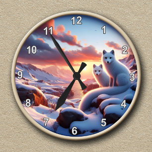 Customisable Arctic Fox Winter Landscape Clock