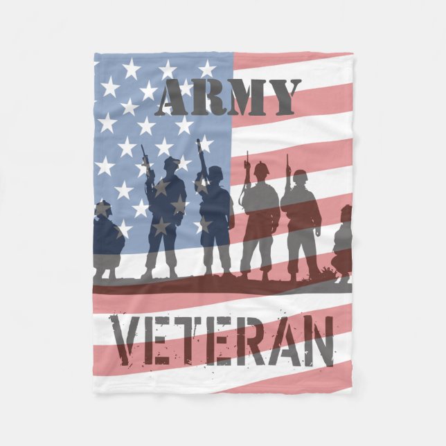 Customisable Army Veteran with Flag Fleece Blanket (Front)