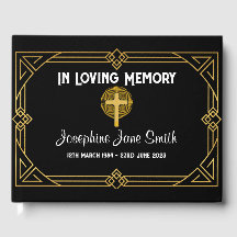 Customisable Art Deco Funeral Memorial Guest Book