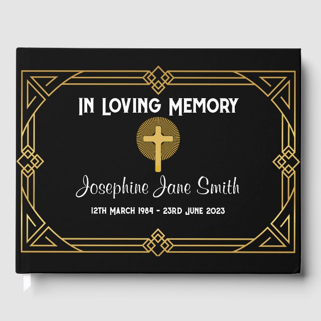 Customisable Art Deco Funeral Memorial Guest Book (Front)