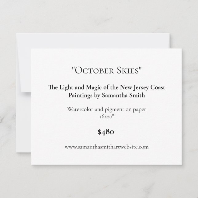 Customisable Art Exhibition Display Cards Labels (Front)