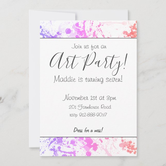 Customisable Art Party Invitation (Front)