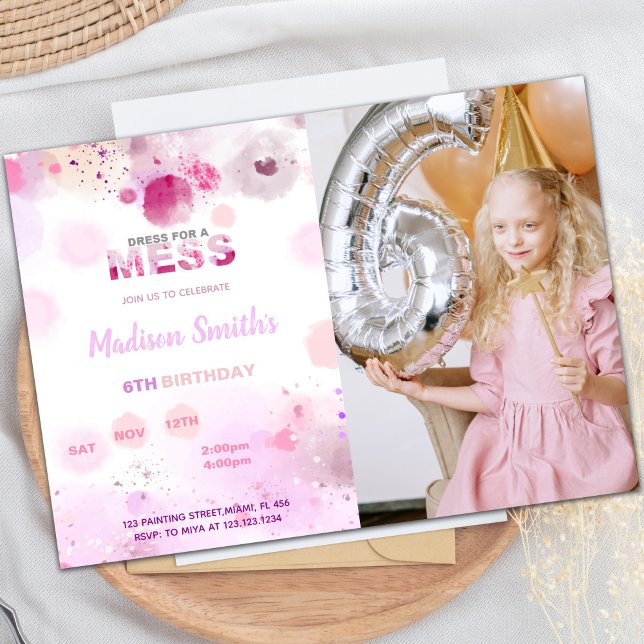 Customisable Art Party Invitations for Kids (Dress for mess Paint Birthday Invitations w photo)