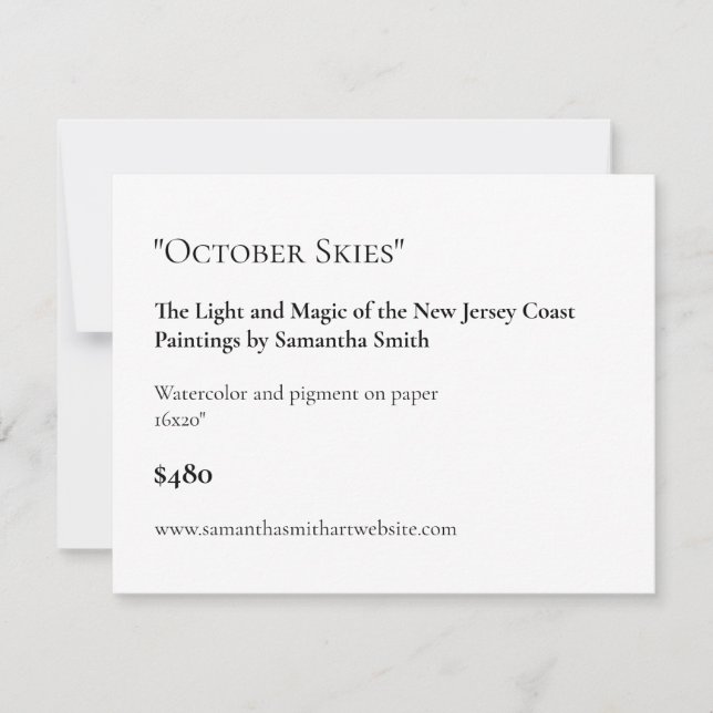 Customisable Art Show Display Cards Labels (Front)