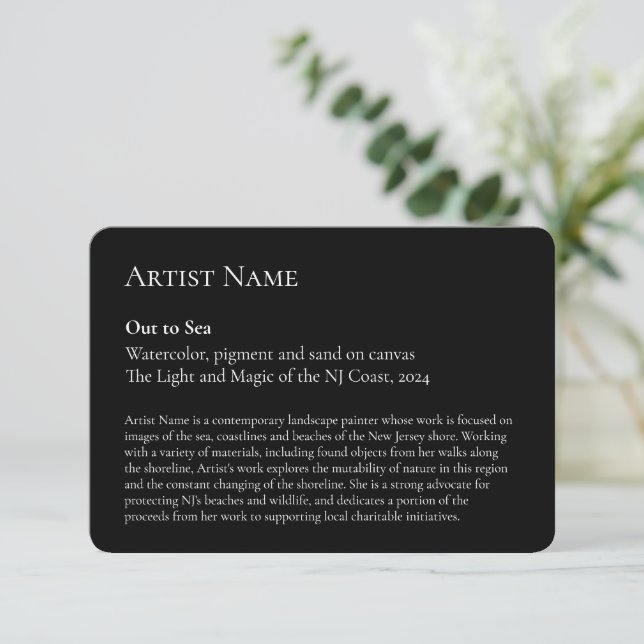 Customisable Art Show Display Gallery Placards Thank You Card (Standing Front)