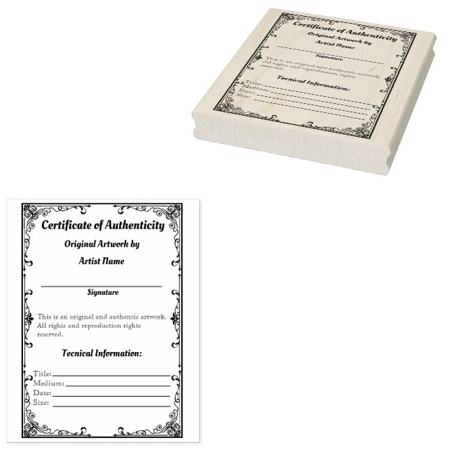 Customisable Artwork Authentication Print Vintage Rubber Stamp (Stamped)