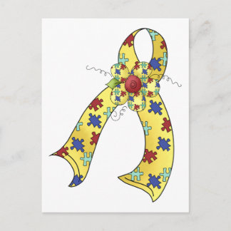 Customisable Autism Ribbon wifh Flower Postcard