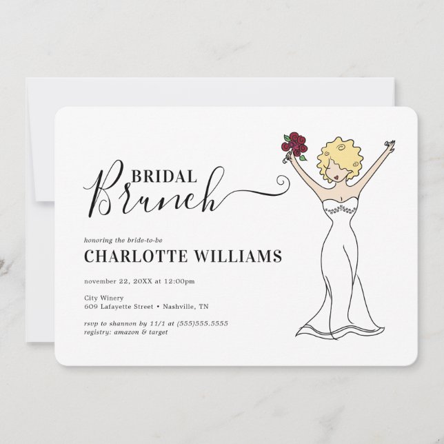 Customisable Avatar Bridal Brunch | Curly Hair Invitation (Front)