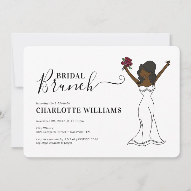Customisable Avatar Bridal Brunch | Long Hair Invitation (Front)