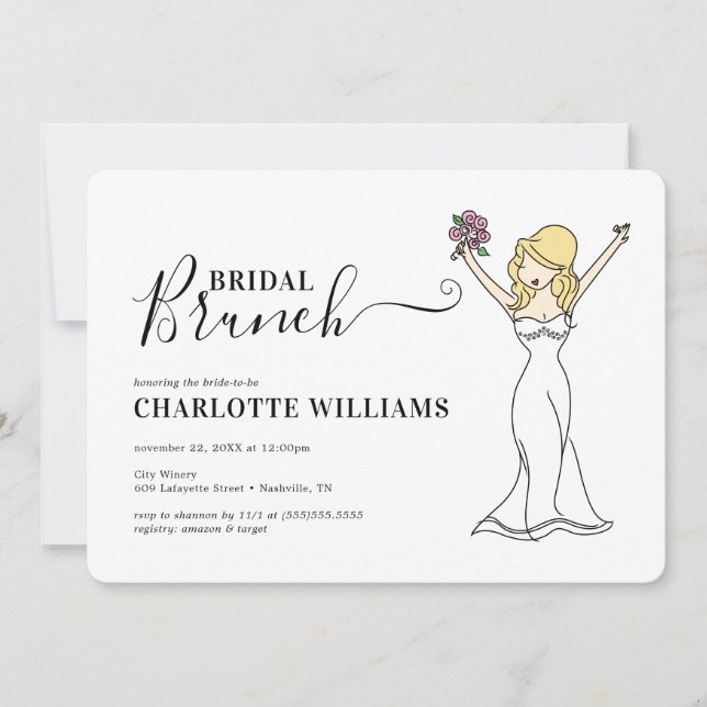 Customisable Avatar Bridal Brunch | Long Hair Invitation (Front)