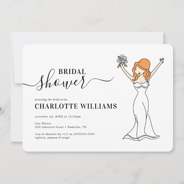 Customisable Avatar Bridal Shower | Long Hair Invitation (Front)