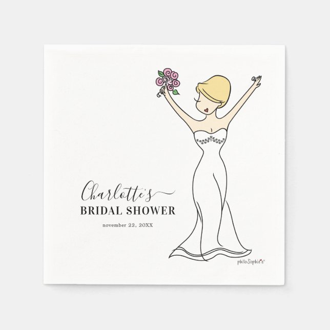 Customisable Avatar Bridal Shower | Short Hair Napkin (Front)