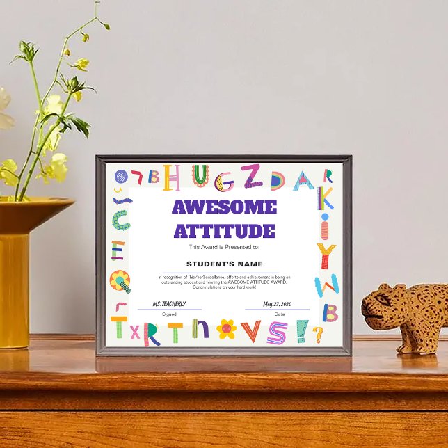 Customisable Awesome Attitude Student Class Award (Customizable Awesome Attitude Student Class Award)