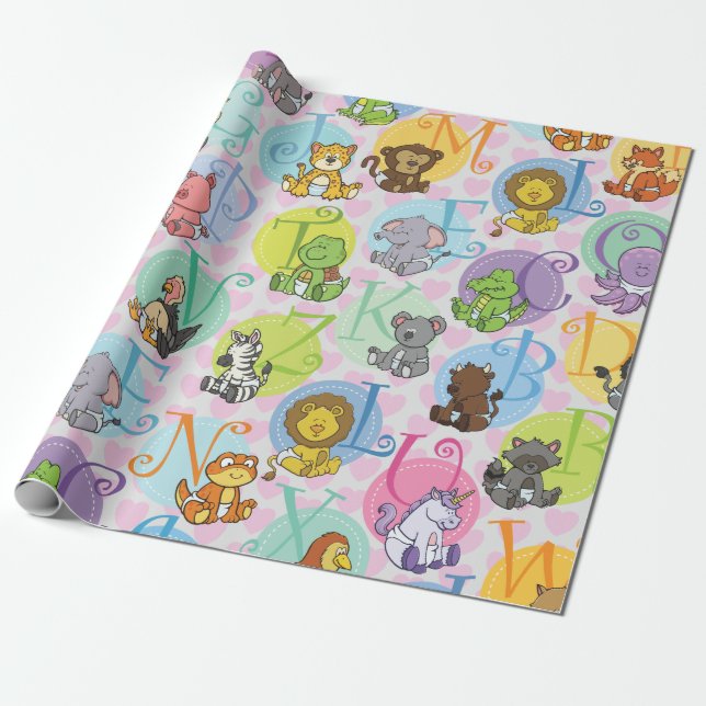 Customisable Baby Animal Wrapping Paper (Unrolled)