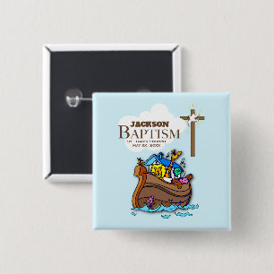 Customisable, Baby Boy Baptism Noah's Ark 15 Cm Square Badge