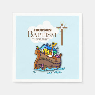 Customisable, Baby Boy Baptism Noah's Ark Napkin