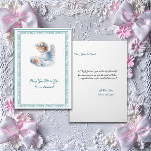 Customisable Baby Boy Baptism With Angel Card
