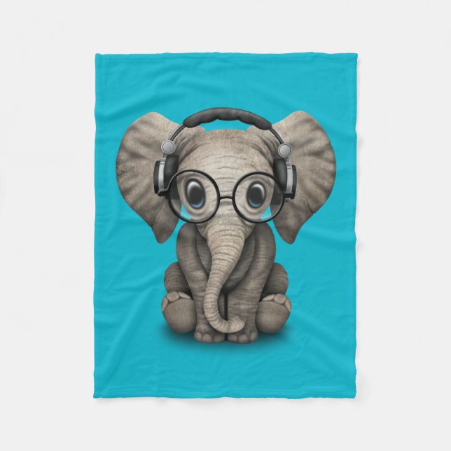 Customisable Baby Elephant Dj with Headphones Fleece Blanket (Front)