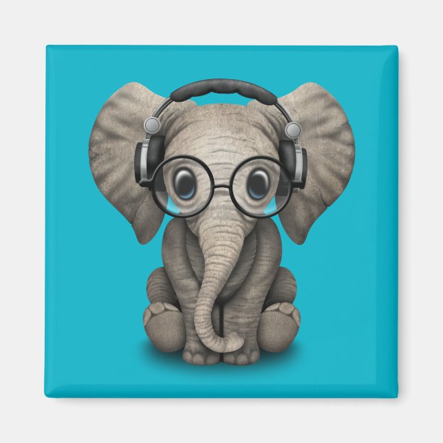 Customisable Baby Elephant Dj with Headphones Magnet (Front)