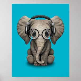 Customisable Baby Elephant Dj with Headphones Poster