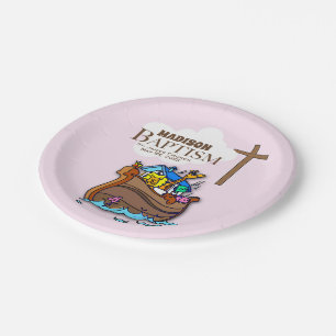 Customisable, Baby Girl Baptism Noah's Ark Paper Plate