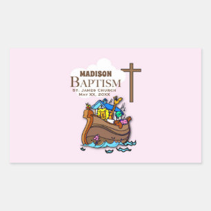 Customisable, Baby Girl Baptism Noah's Ark Rectangular Sticker