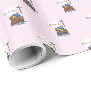 Customisable, Baby Girl Baptism Noah's Ark Wrapping Paper