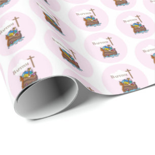 Customisable, Baby Girl Baptism Noah's Ark Wrapping Paper