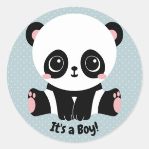 Customisable Baby Shower Panda It's a Boy Stickers