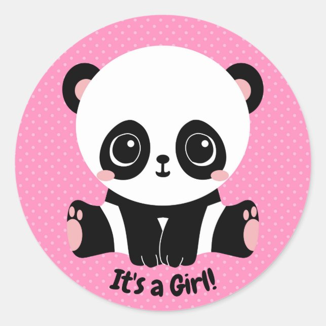 Customisable Baby Shower Panda It's a Girl Sticker (Front)