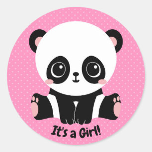 Customisable Baby Shower Panda It's a Girl Sticker